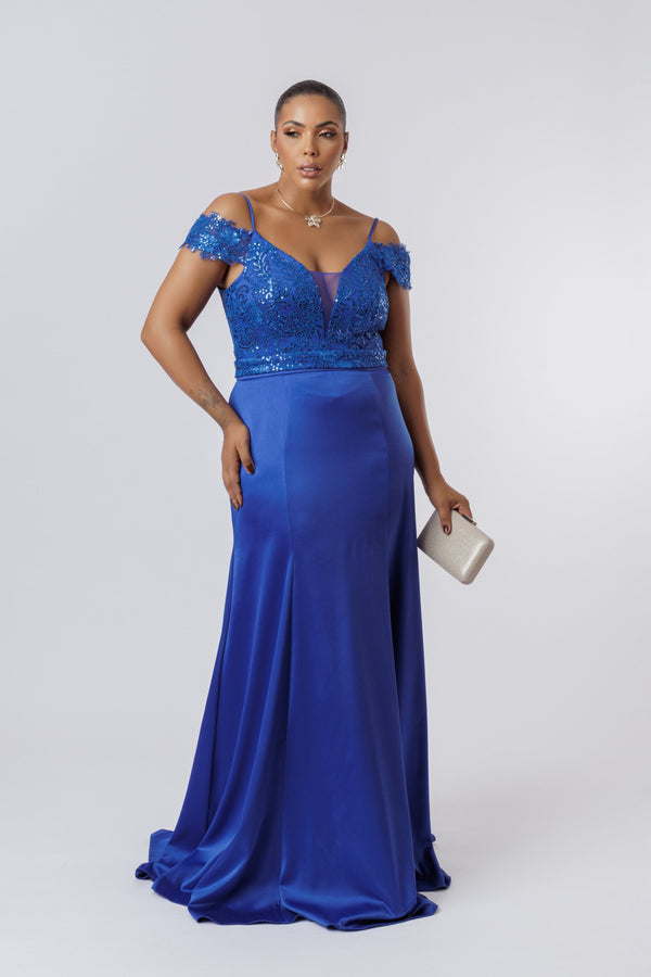 VESTIDO LONGO BORDADO AZUL