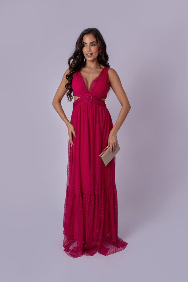 VESTIDO LONGO DECOTE V ABERTURA LATERAL
