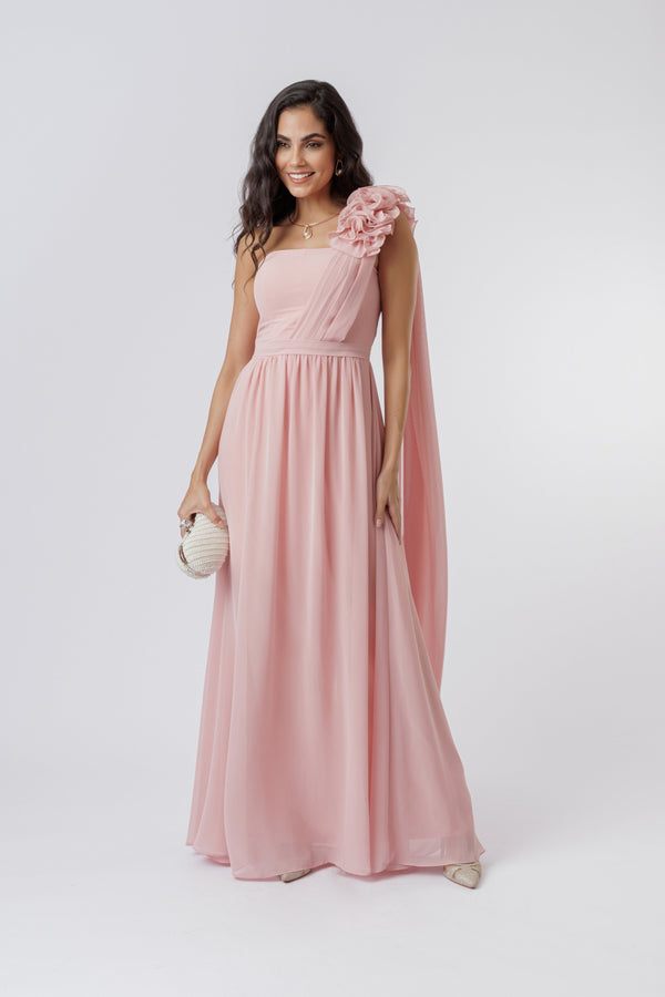 VESTIDO LONGO COM FLUFLU ROSE