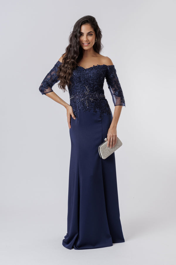 VESTIDO LONGO BORDADO AZUL